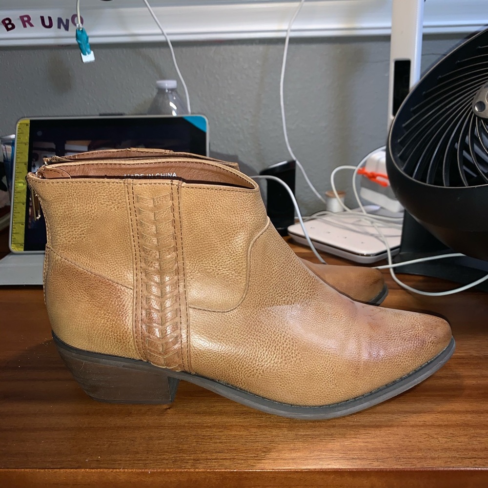 Pointed Faux Leather Cowboy Ankle Boots